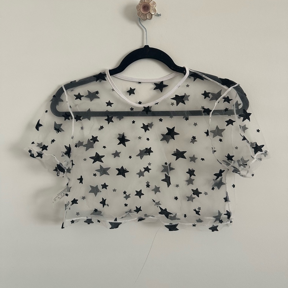 Sheer Star Print Crop Top
